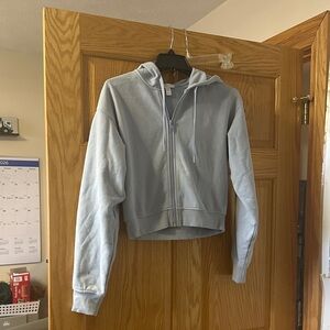 Beyond Yoga Light Blue Cropped Zip-Up Hoodie